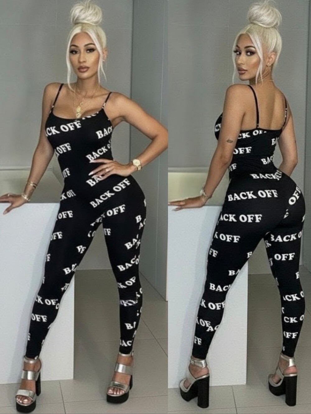 Fashion Nova Healthy Boundary Back Off Graphic Sleeveless Blk Jumpsuit 1X NWT